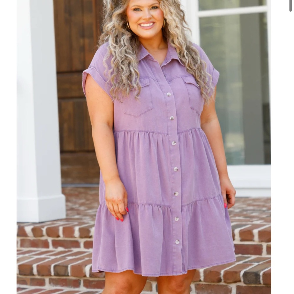 Chic Soul Lilac Button-Up Mini Dress